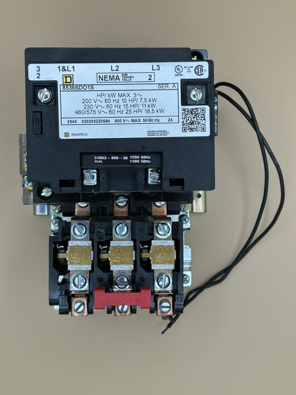 8536SD01 Square D NEMA Size 2 Motor Starter, 120V Coil w/ Aux Contact & TSM