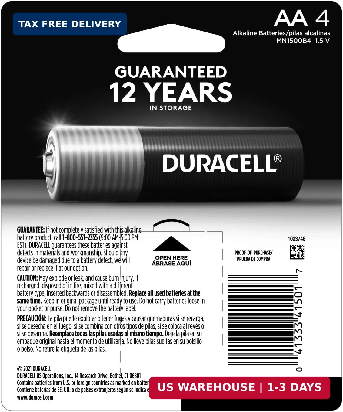 Duracell Coppertop Double AA Batteries with Power Boost Ingredients, 4 Count (Pa