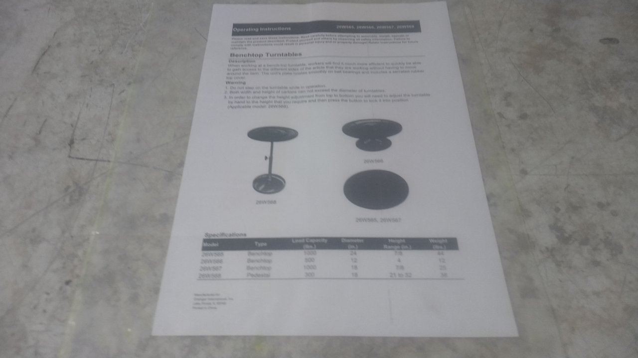 Brand Name 26W567 1000 Lb Max Load Cap 18 In Outside Dia Benchtop Turntable