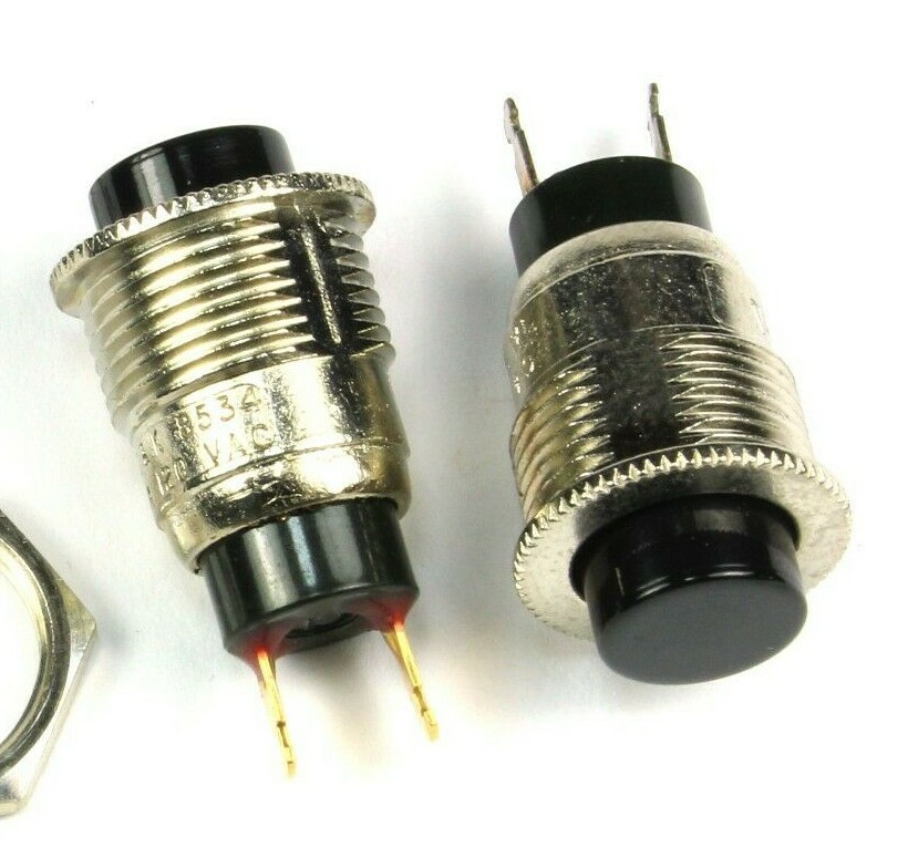 2pcs C & K, #8534 Switch SPST Black Push Button MOMENTARY, 1A 120VAC