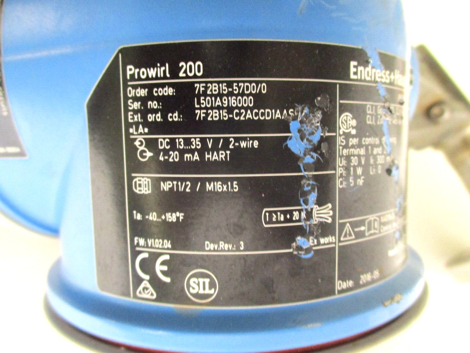 ENDRESS HAUSER 1/2″ 150, PROLINE PROWIRL-F-200 VORTEX FLOW METER, 7FB15-57D0/0