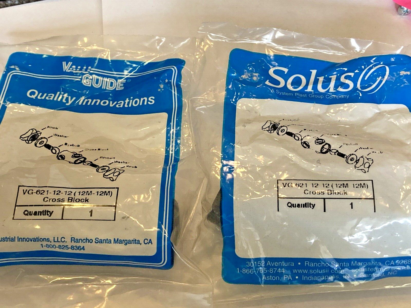 SOLUS/ VALU GUIDE VG-621-12-12 ROD TO ROD CROSS BLOCK ASSEMBLY-NOS- 21 AVAILABLE