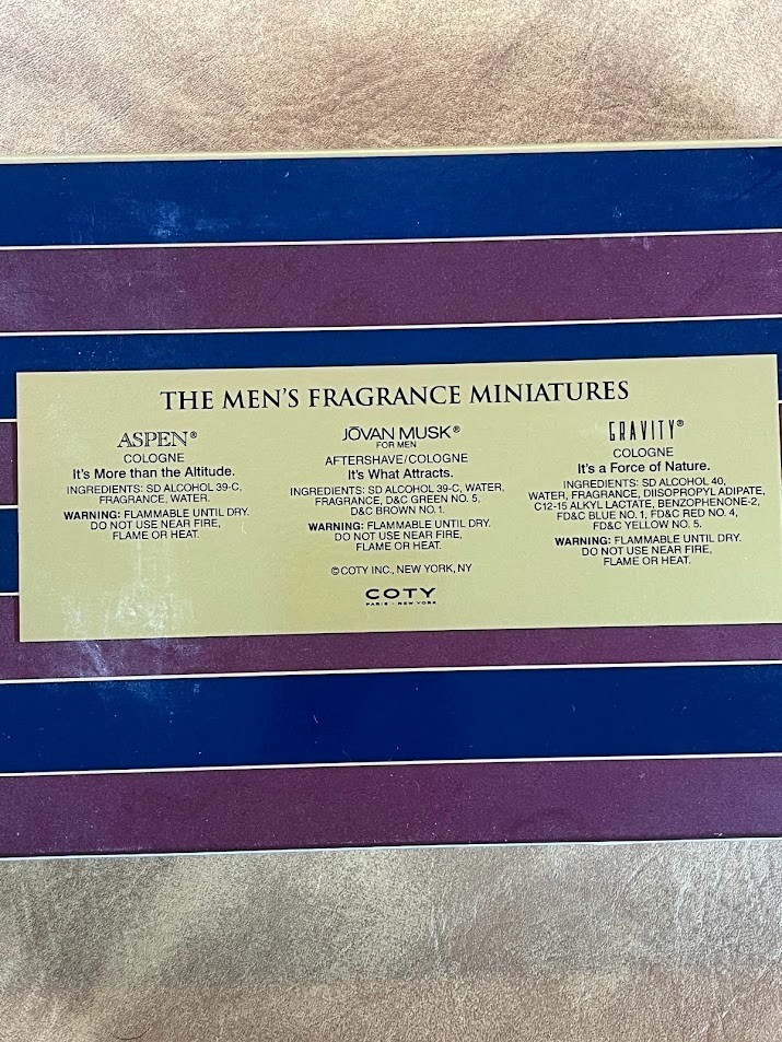Set Men’s Fragrance Minatures, Aspen, Jovan Musk, Gravity, 3 PCS