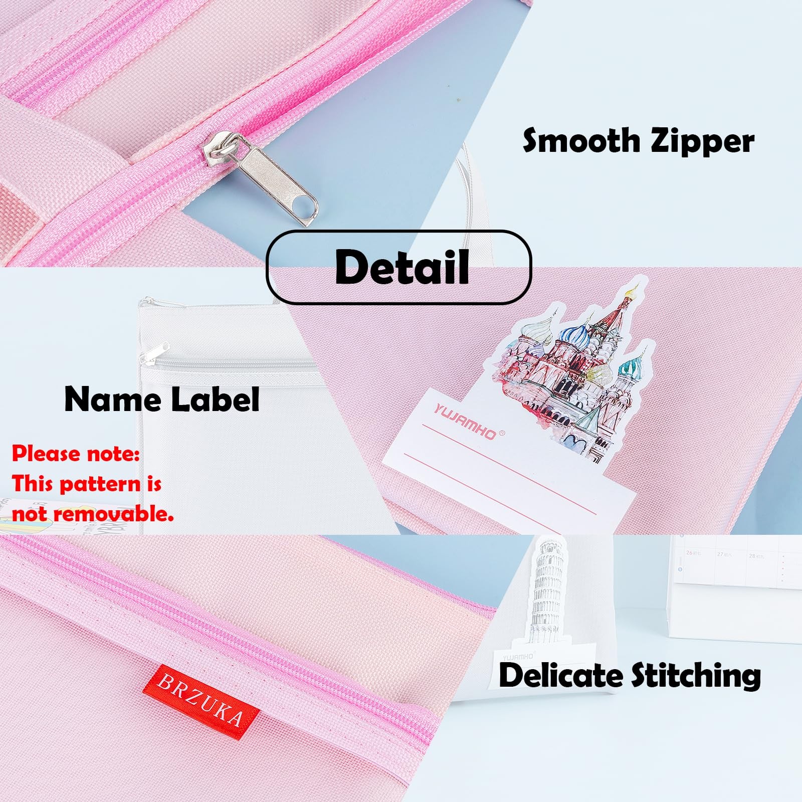 BRZUKA Mesh Zipper Pouch 11×13.7 in, A4 Double Pocket Waterproof A4, Pink