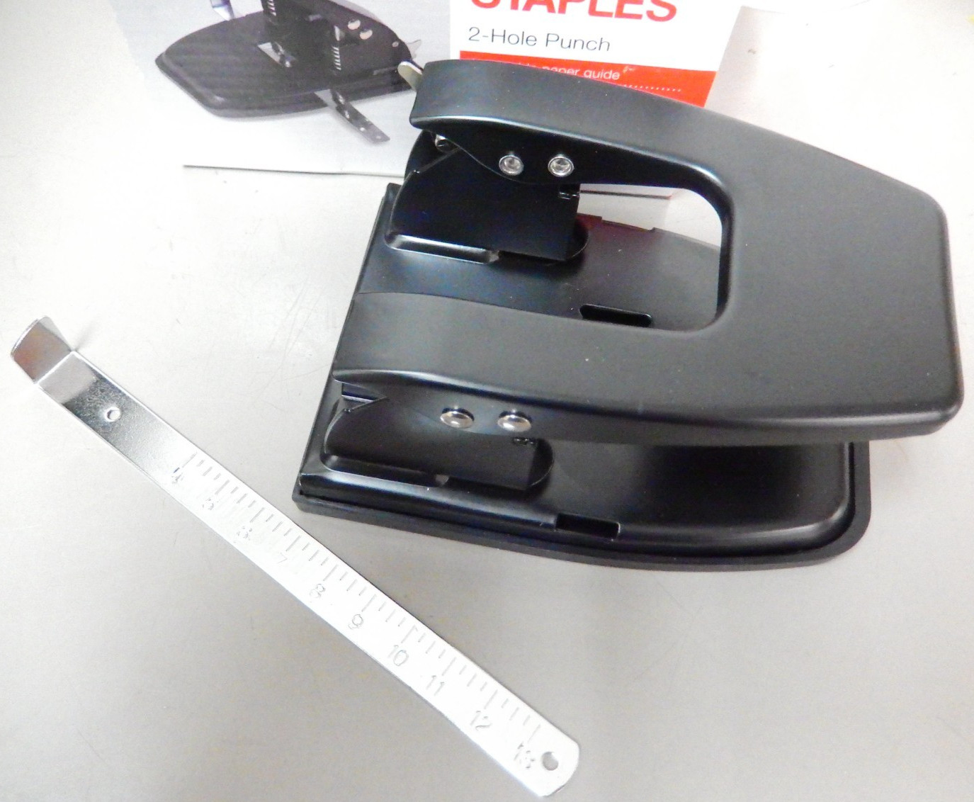 Staples 2 Hole Paper Punch 28 Sheet Capacity With Adjustable Guide