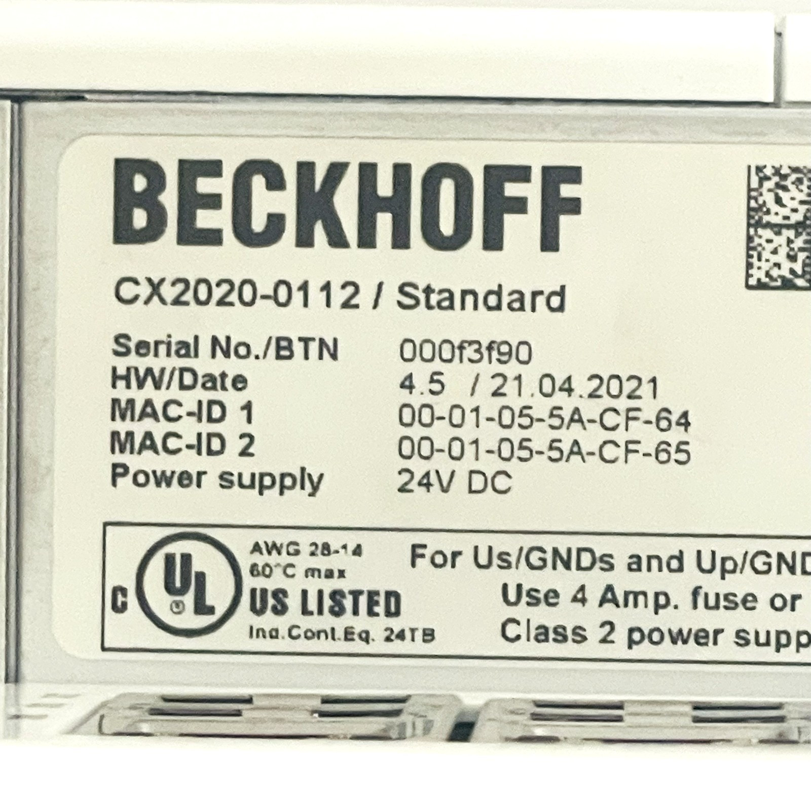 Used Beckhoff CX2020-0112 Programmable Logic Controller PLC