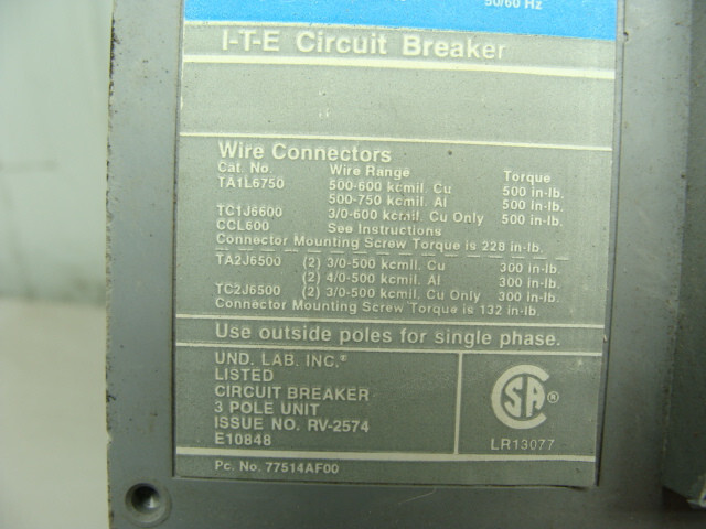 SIEMENS ITE SENTRON CIRCUIT BREAKER 350A 600V 3P JXD63B350