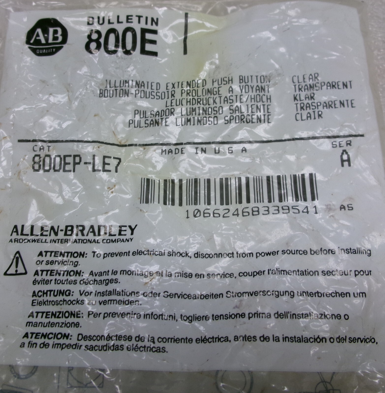 Allen Bradley 800E Transformer Module with lluminated Extended Push Button #686G