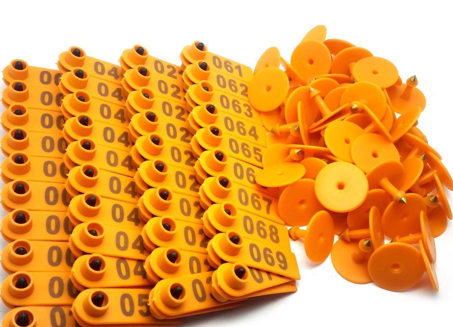 100x Orange 001-100 Number Plastic Livestock Ear Tag For Goat Sheep