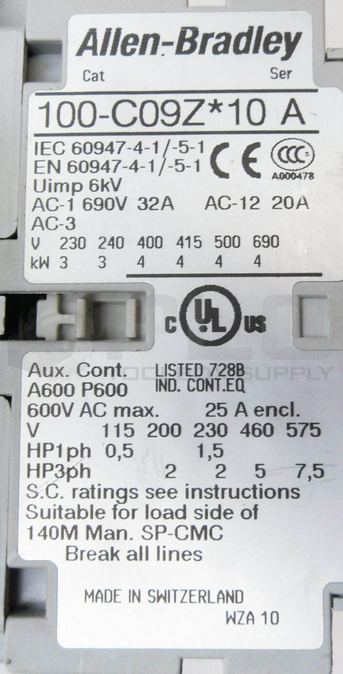 ALLEN BRADLEY 104-C09ZJ22 /B CONTACTOR W/ (2) 100-C09Z*10 /A W/ 100-FSD250 /A