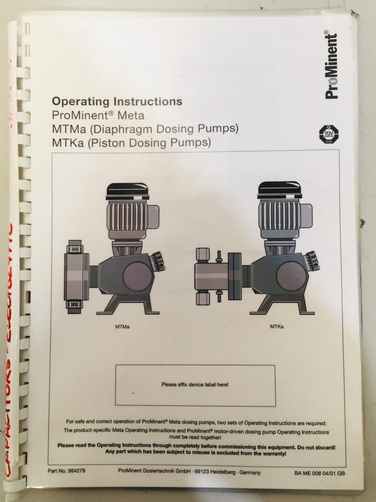 Prominent Meta MTKa MTKAH2160STS000S000 Piston Dosing Pump and Motor