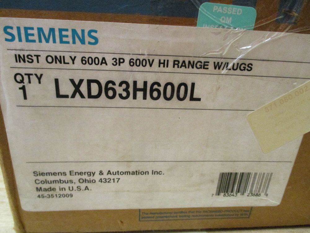 Siemens LXD63H600L 600 AMP Circuit Breaker LXD63H600