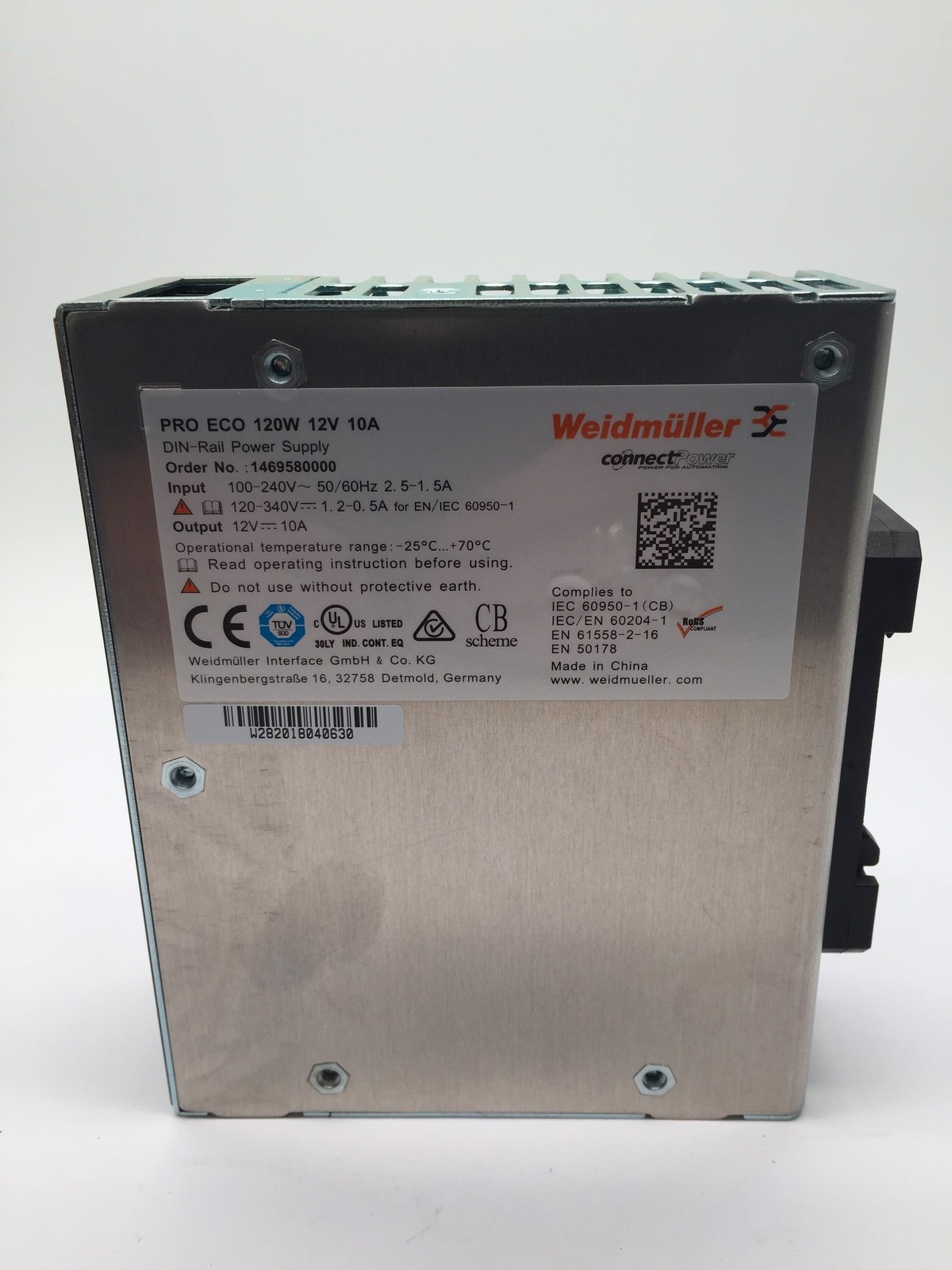Weidmuller 1469580000 Power Supply PRO ECO 120W 12V 10A Din Rail Mount PSU