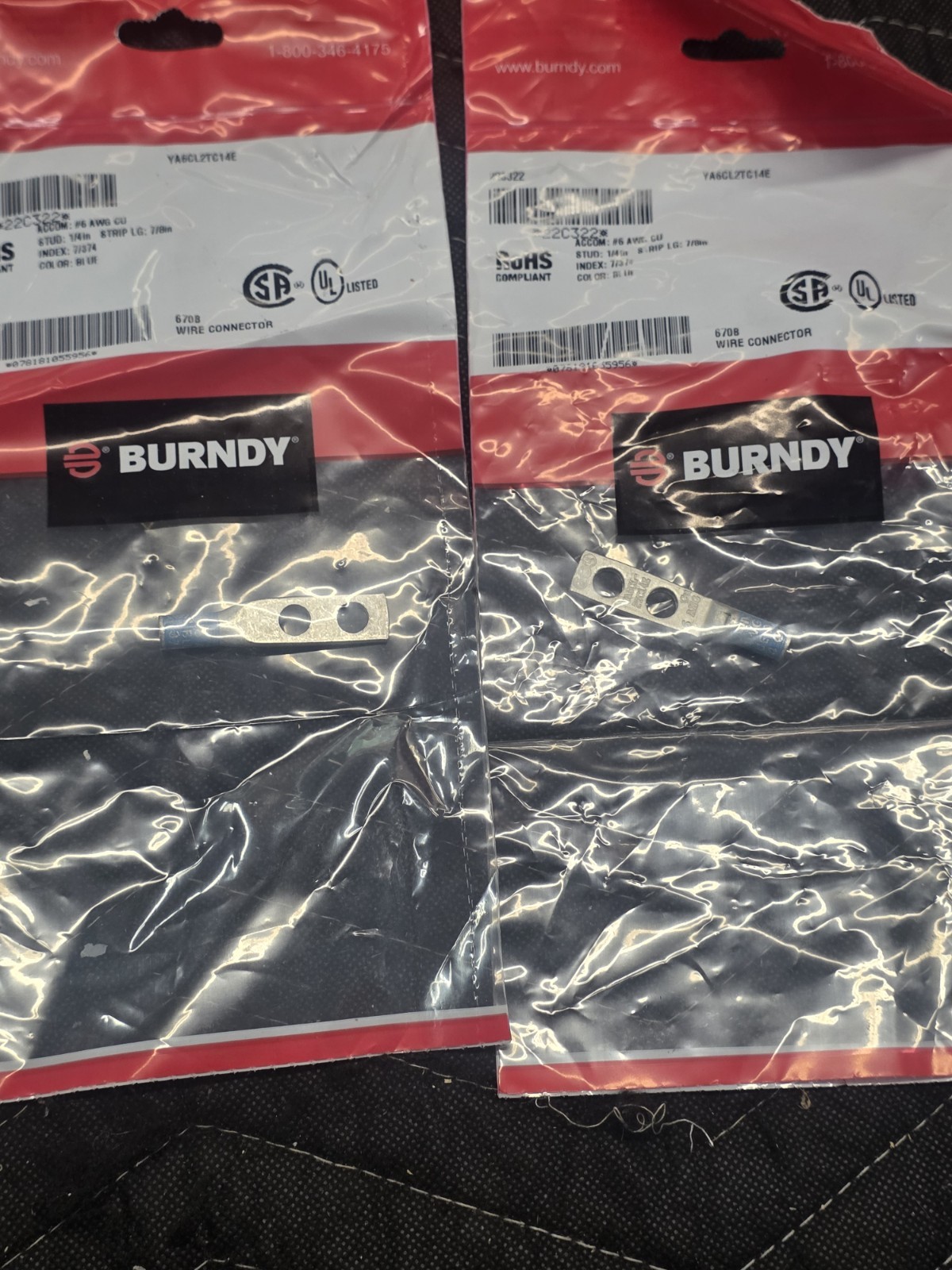2 Burndy 22C322 YA6CL2TC14E #6 AWG CU 7/374 1/4in 7/8in Blue