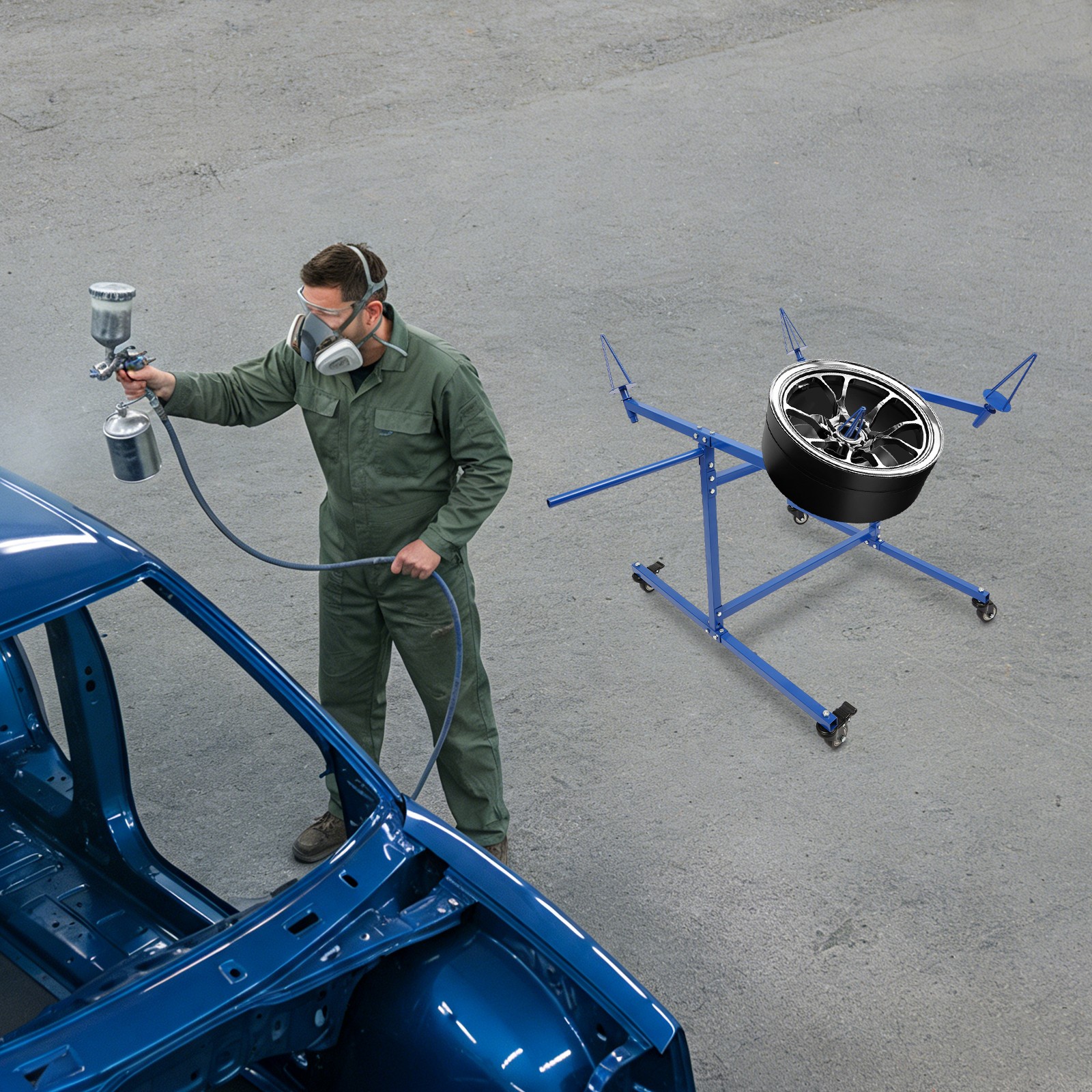 Wheel Paint Stand Rack Tilted Wheel Placement Rim Painting Rack For Auto Repair