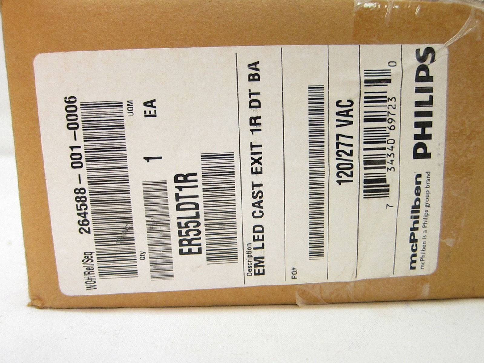 New in Box McPhilben Philips ER55LDT1R EM LED Cast Exit Sign 1R DT BA 120/277VAC