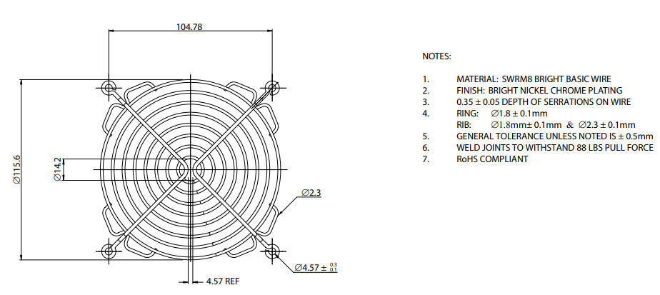 Lot of 8 – Qualtek – 08128 – 120mm Wire Form Fan Finger Guard, Bright Nickel