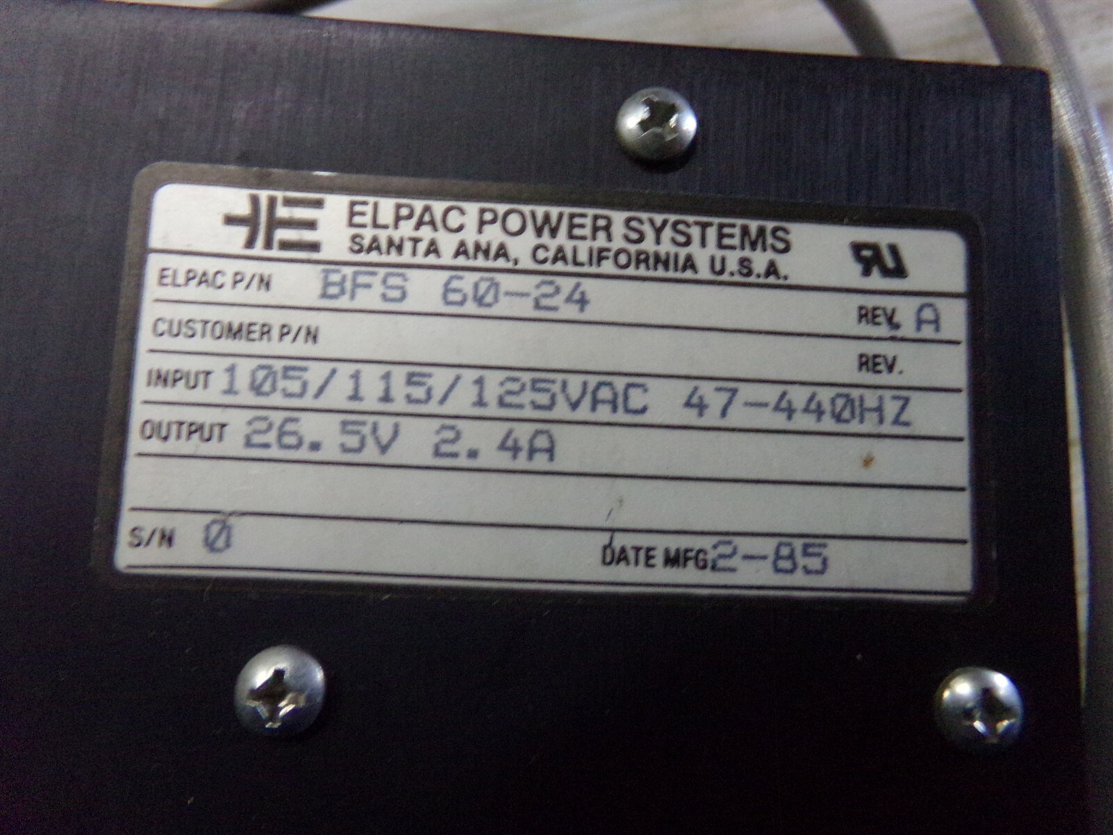 Elpac Power Supply BFS 60-24 Rev. D *FREE SHIPPING*