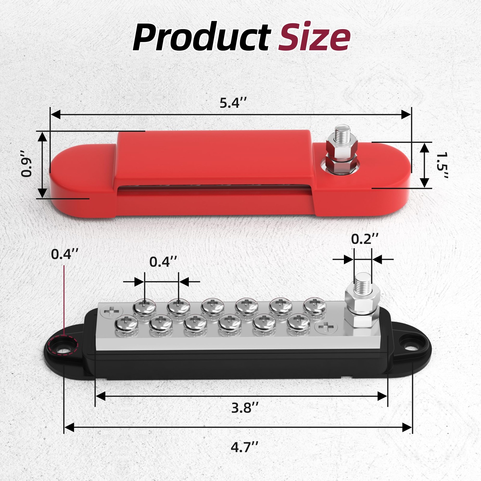 RVBOATPAT Power Distribution Block 12V 150A 1/4″ Stud Marine Red and Black