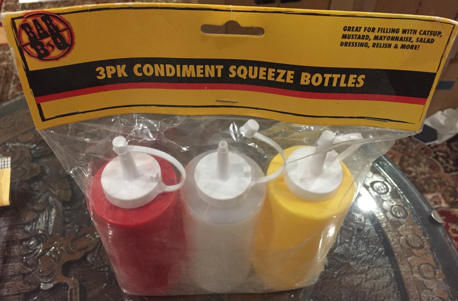 new sealed Condiment Squeeze Bottles | Set of 3 Clear, Yellow, and Red