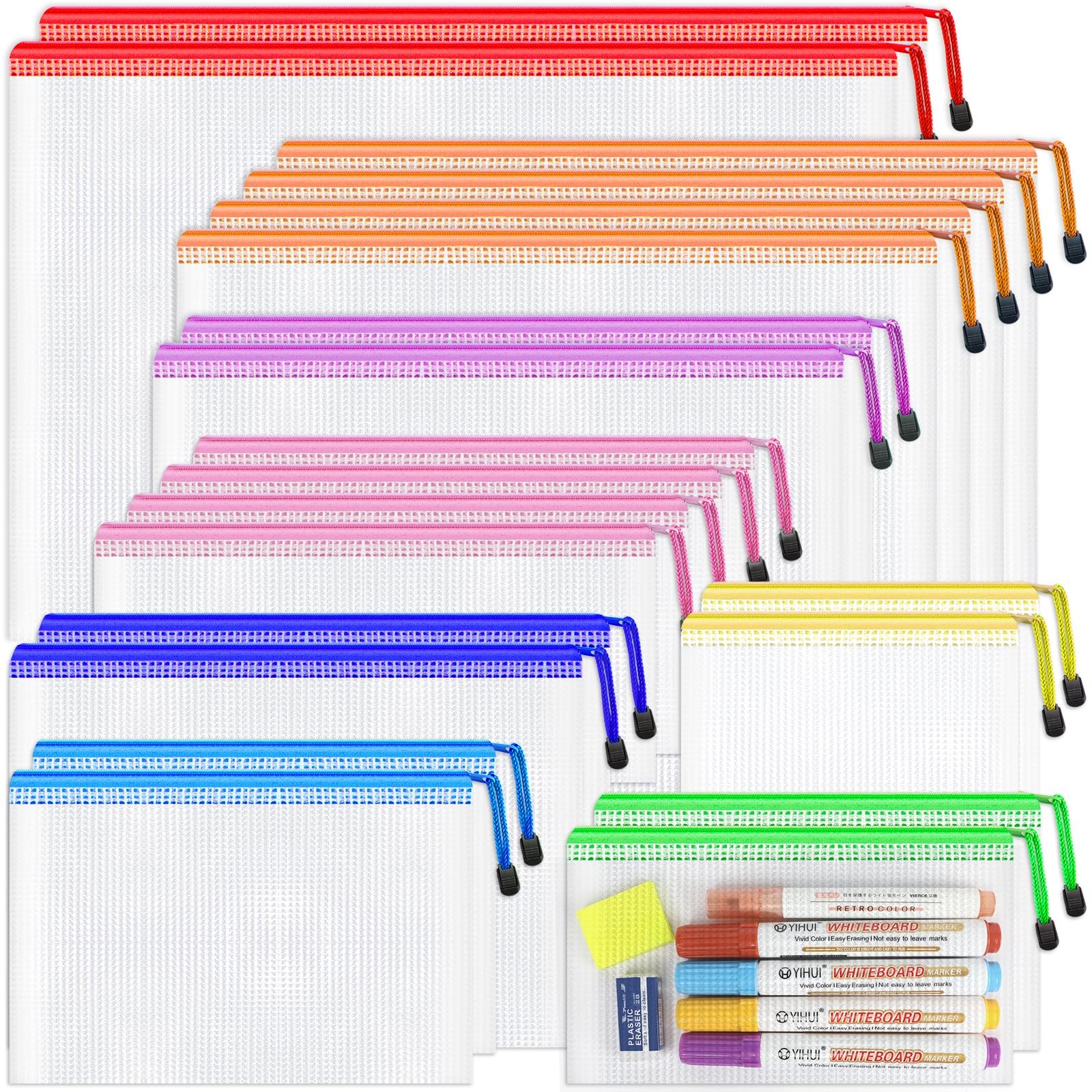 Smarpau 20pcs Mesh Zipper Pouch, 8 Sizes Plastic Multisizes-20pcs, Multicolor