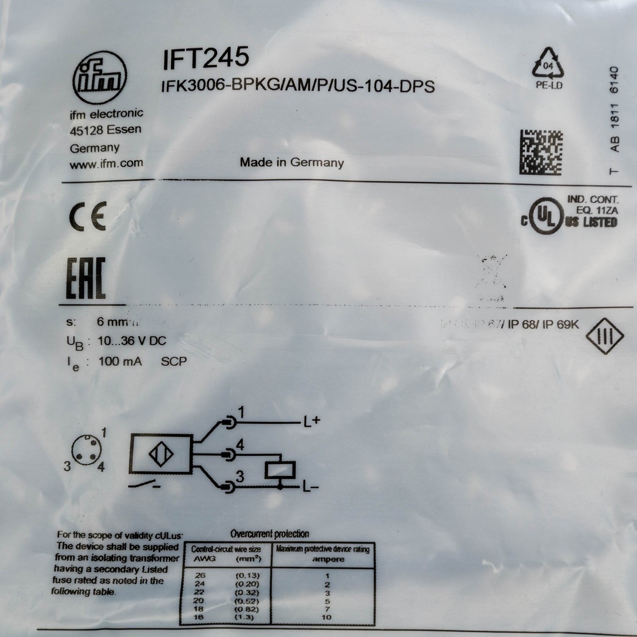 IFM Electronic IFT245 Inductive Proximity Switch Sensor, Unused