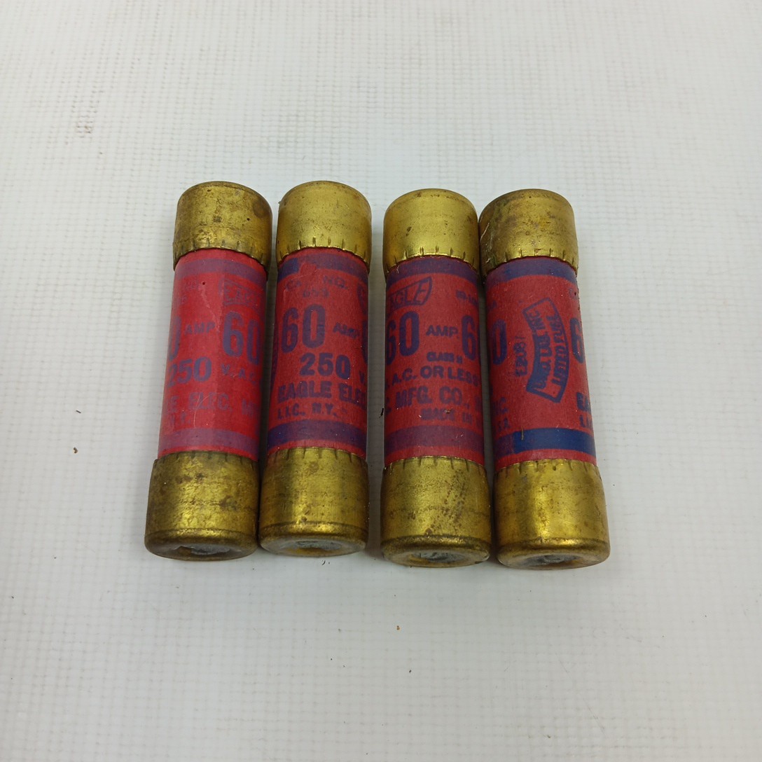 Lot of 4 655-60 60A-250V NOS MADE IN USA Eagle Vintage Cartridge Fuses