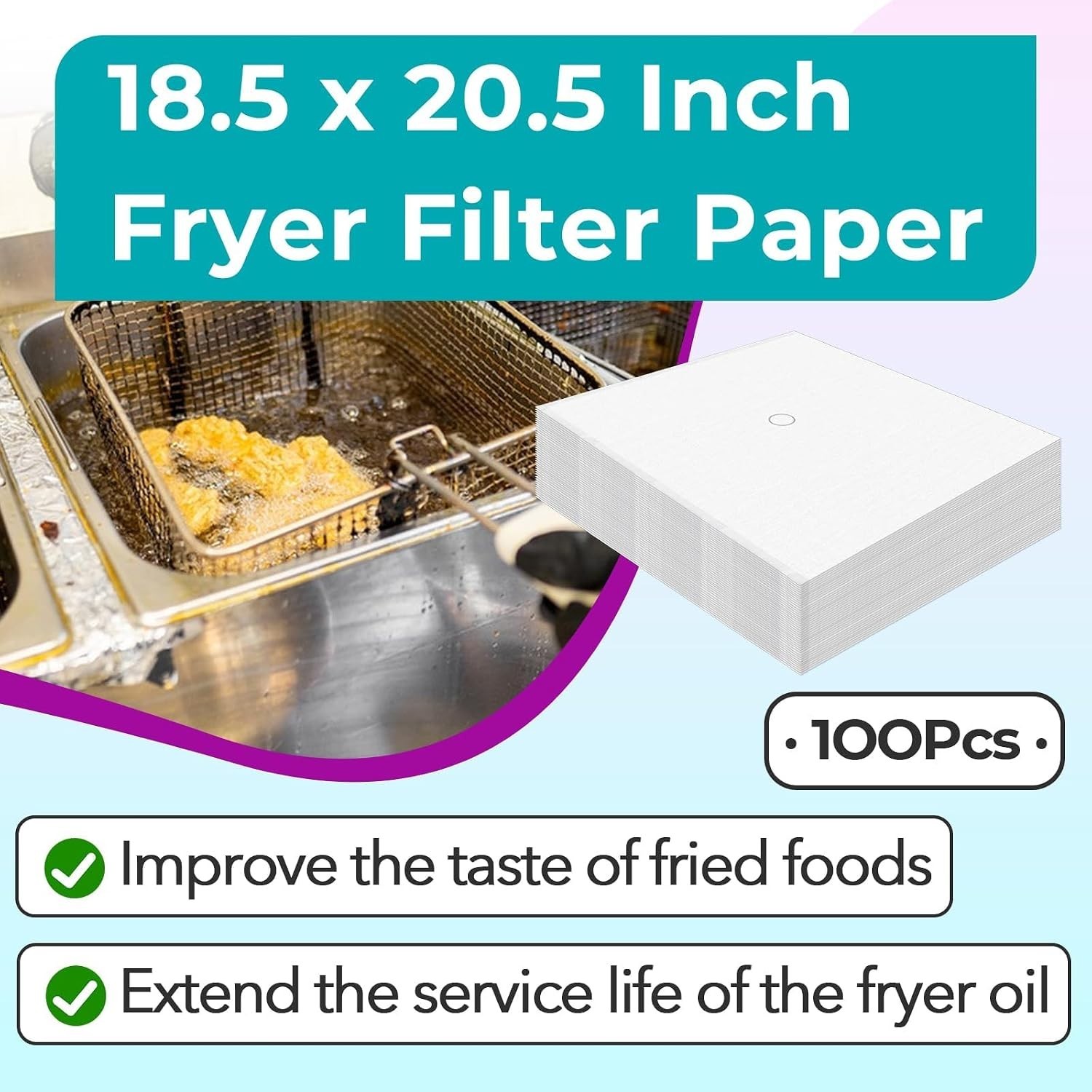 100 Pc Fryer Filter Paper Envelope Style 18.5×20.5 w 1.5″ Hole for Pitco PP10613