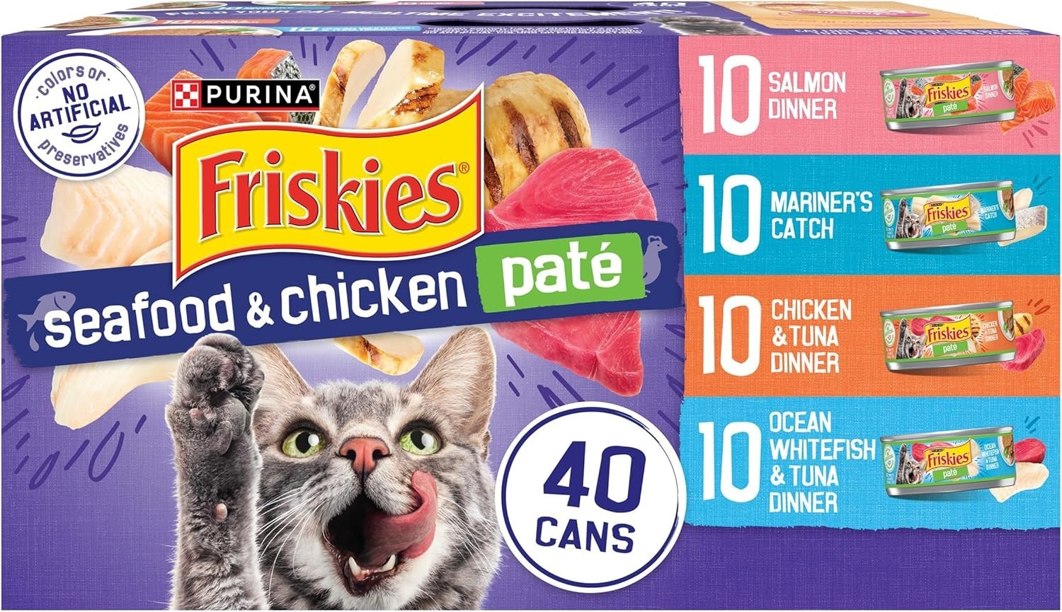 2Pack-Purina Friskies Pate Wet Cat Food Variety Pack 40ct 5.5oz Seafood Chicken