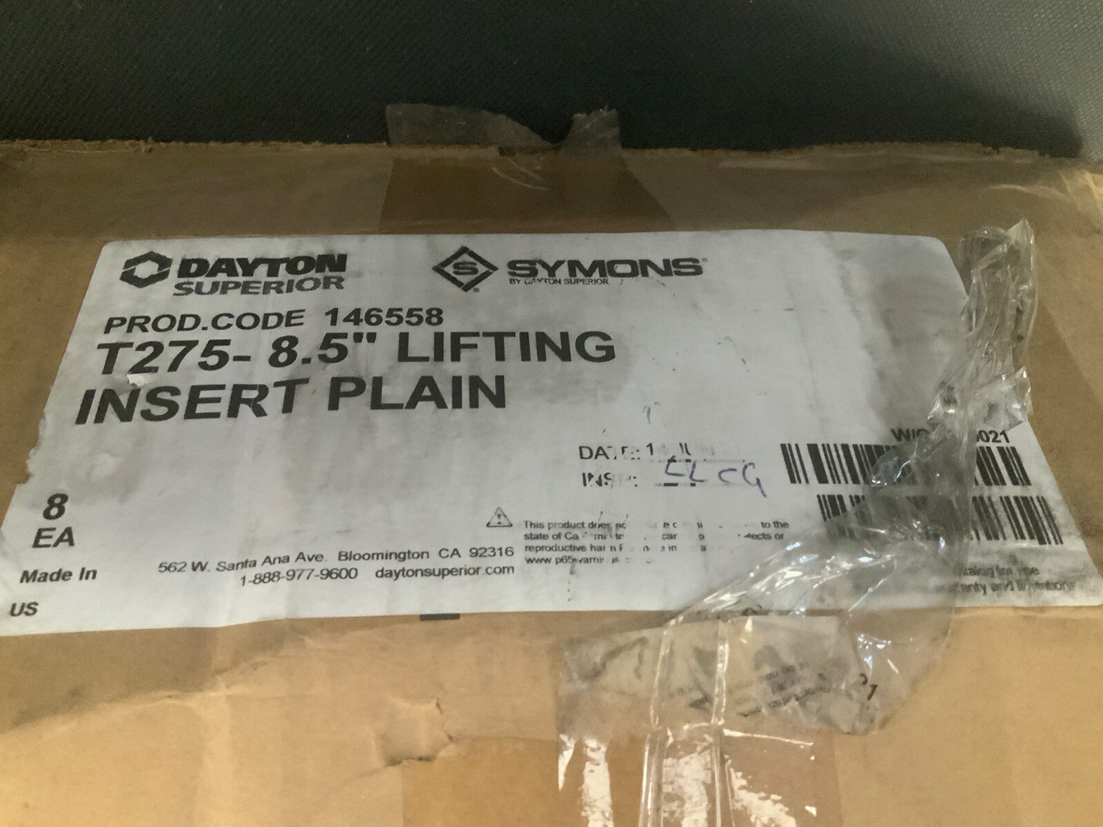 Dayton Superior T275 9 LIFTING INSERT PLAIN 9.25 INCH BOX OF 8
