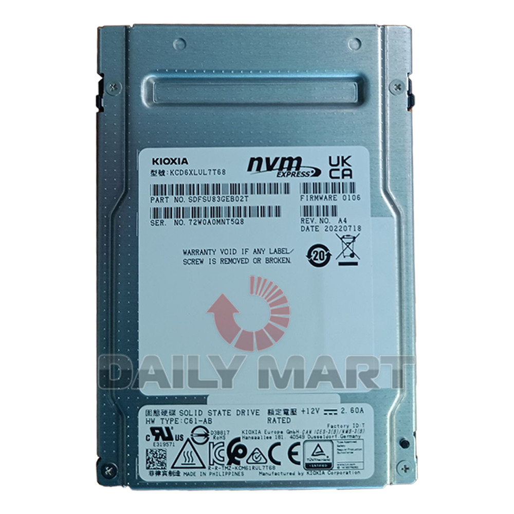 New In Box KIOXIA KCM6XRUL7T68 Enterprise NVMe SSD 7.68TB PCIe U.3