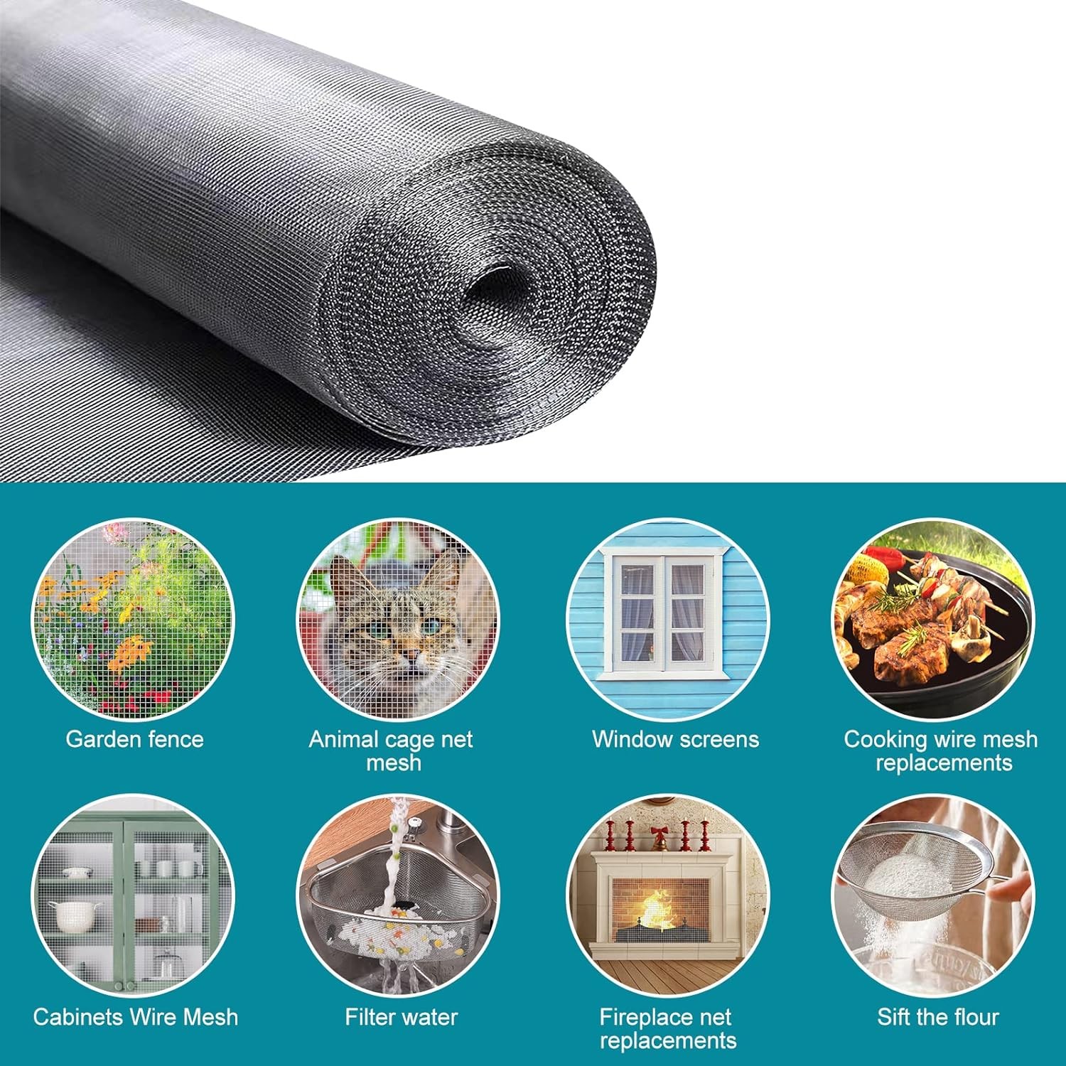 304 Stainless Steel Mesh Window Screen Roll 47″ 47" x 200", Silver
