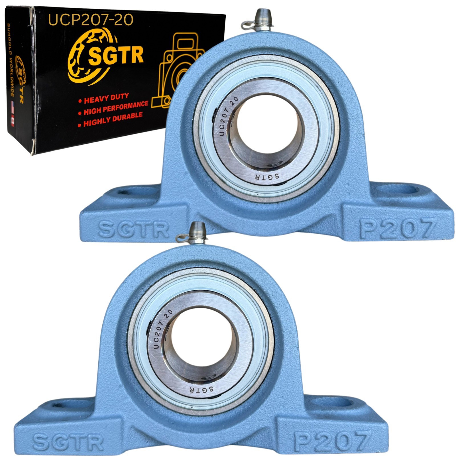 (2 Pack) Premium Heavy Duty UCP207-20 Pillow Block Bearing, 1-1/4 inch Bore.