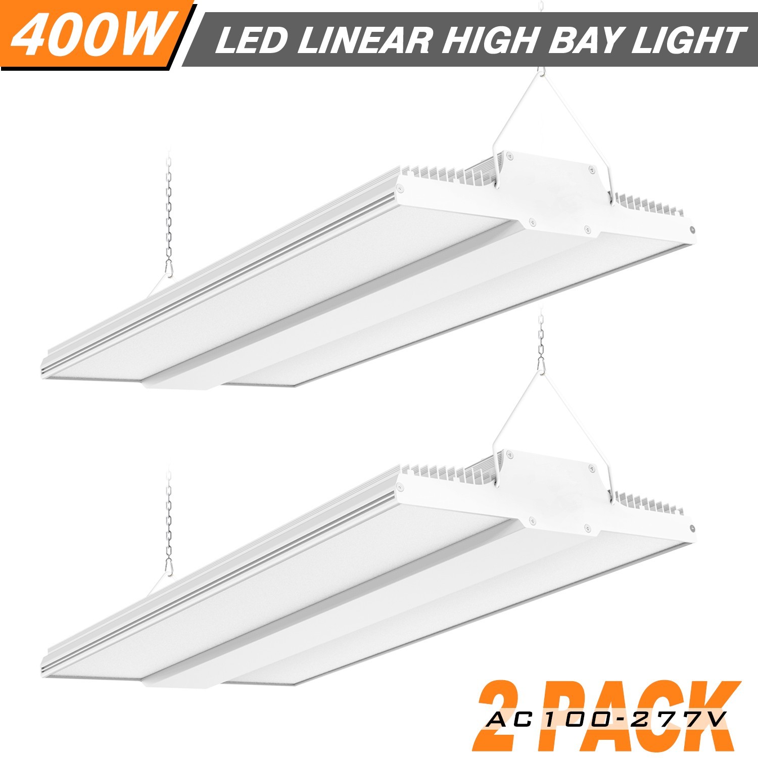2 PACK 400W LED Linear High Bay Light 60,000LM Commercial Warehouse Shop Fixture