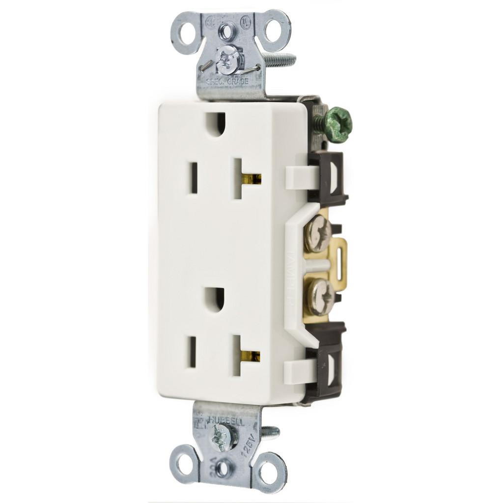 Hubbell 20A 125V 2-Pole 3-Wire NEMA 5-20R White Receptacle