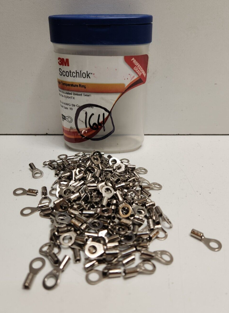 LOT OF 164 NEW OLD STOCK! 3M 16-14AWG NON-INSULATED RING TERMINALS MU14-10RHTX