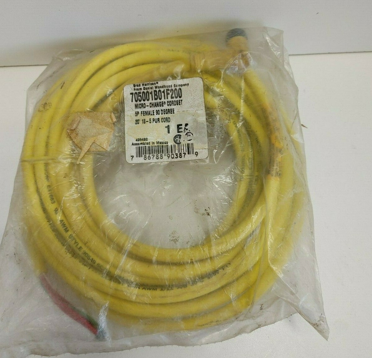 NEW OLD STOCK! WOODHEAD 20′ 5P FEMALE 90DEG MICRO-CHANGE CORDSET 705001B01F200