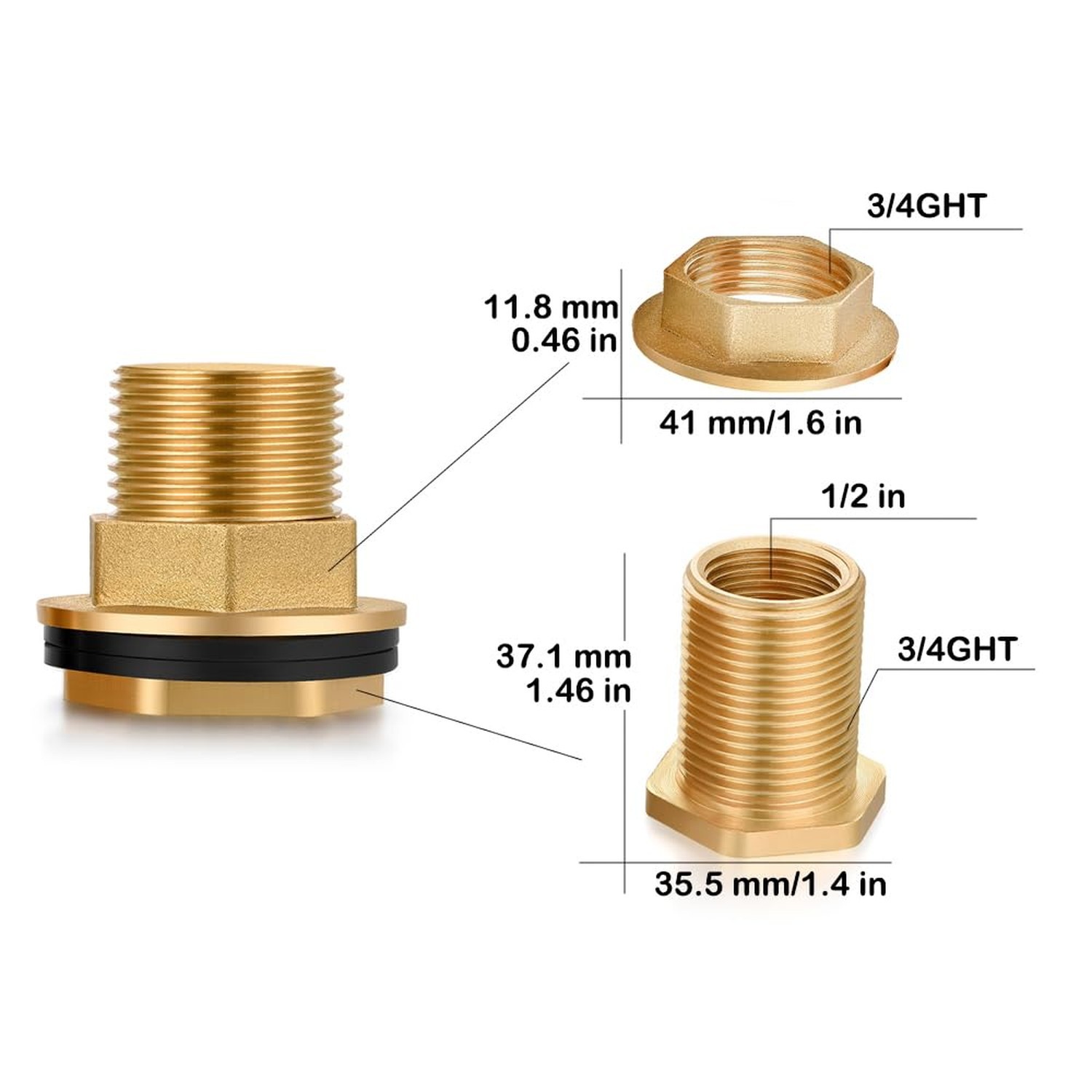 Brass Water Tank Connector Bulkhead Tank Fitting 1/2″ Female 3/4″ GHT Male Wa…