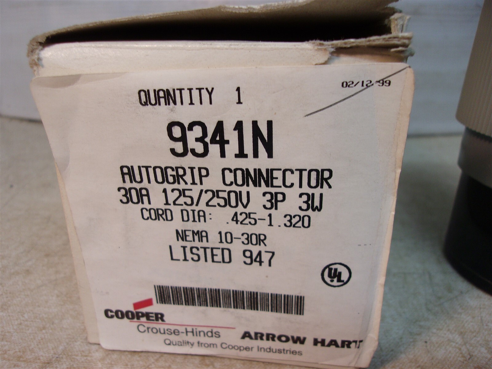 NEW Cooper 9341N Arrow Hart 10-30R Auto Grip Connector *FREE SHIPPING*