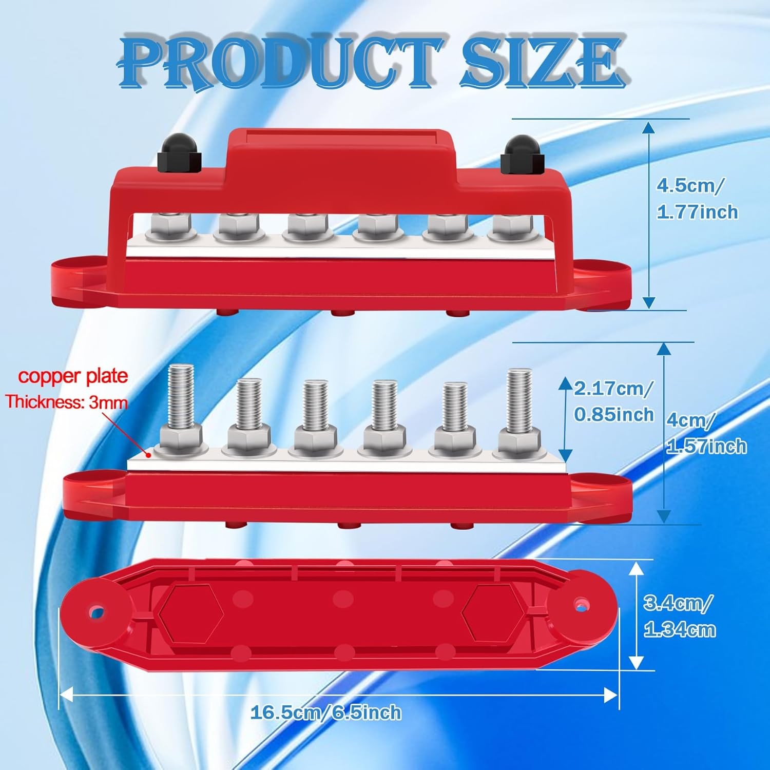 250A Bus Bar 12V Marine 1/4″ Power Distribution Block Automotive 6×1/4″