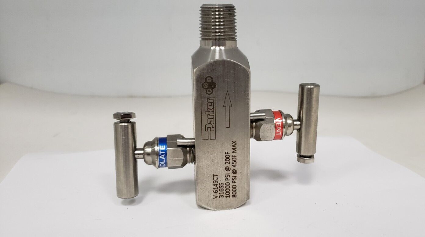 PARKER V-614SCT VALVE ASSEMBLY, 1/2″ MNPT x 1/2″ FNPT, 316SS, 10000 PSI, NIB