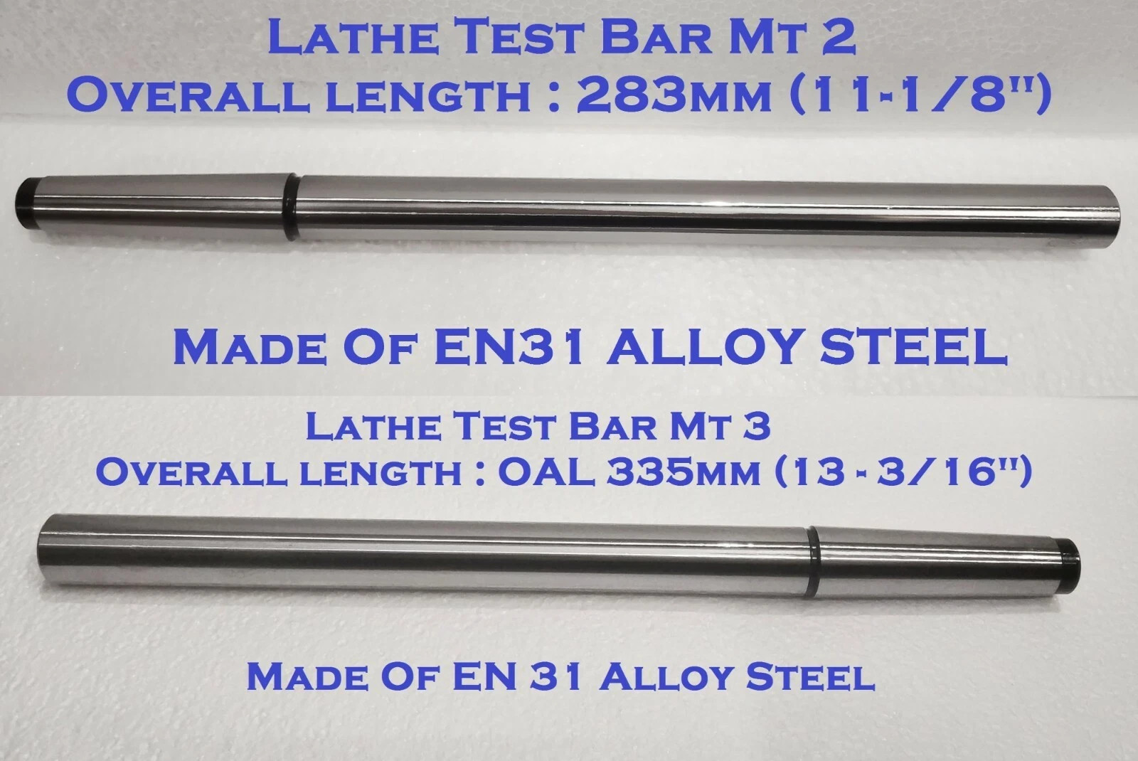 3MT 2MT Lathe Mandrel Alignment Test Bar SET MT3 – MT2 EN31 Alloy (335 – 283mm)