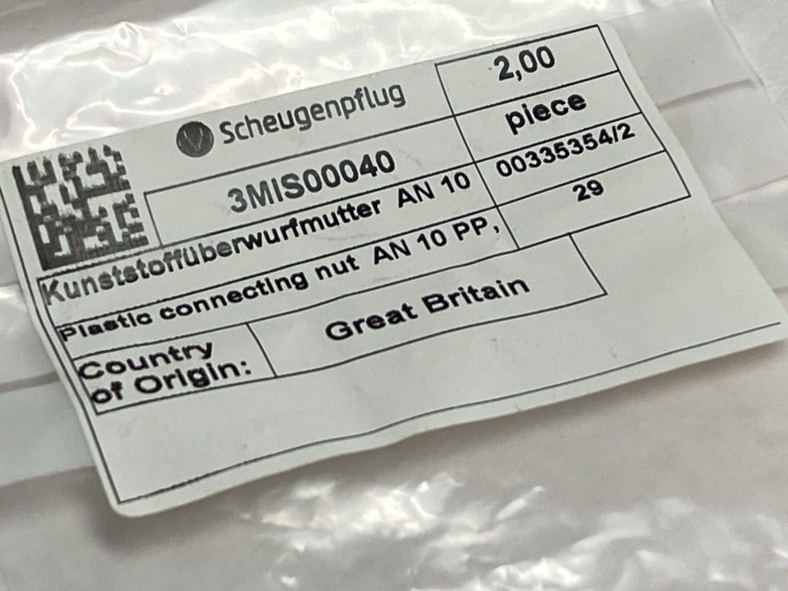 Scheugenpflug 3MIS00040 Plastic Connecting Nut AN 10 PP LOT OF 2