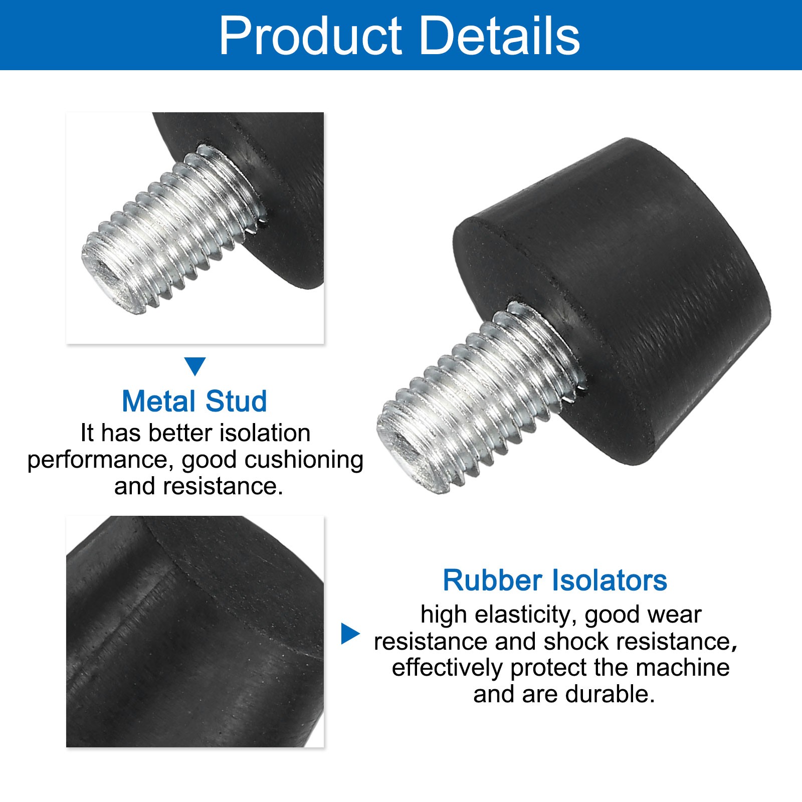 4Pcs Thread Levelling Feet 0.98″x0.71″ with M10x14mm Studs Black