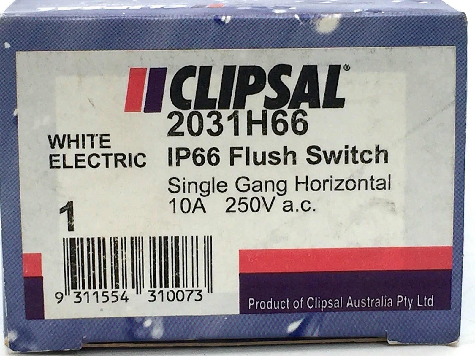 Clipsal 2031H66 Flush Switch 1 Gang Horizontal 10A 250VAC IP66 White