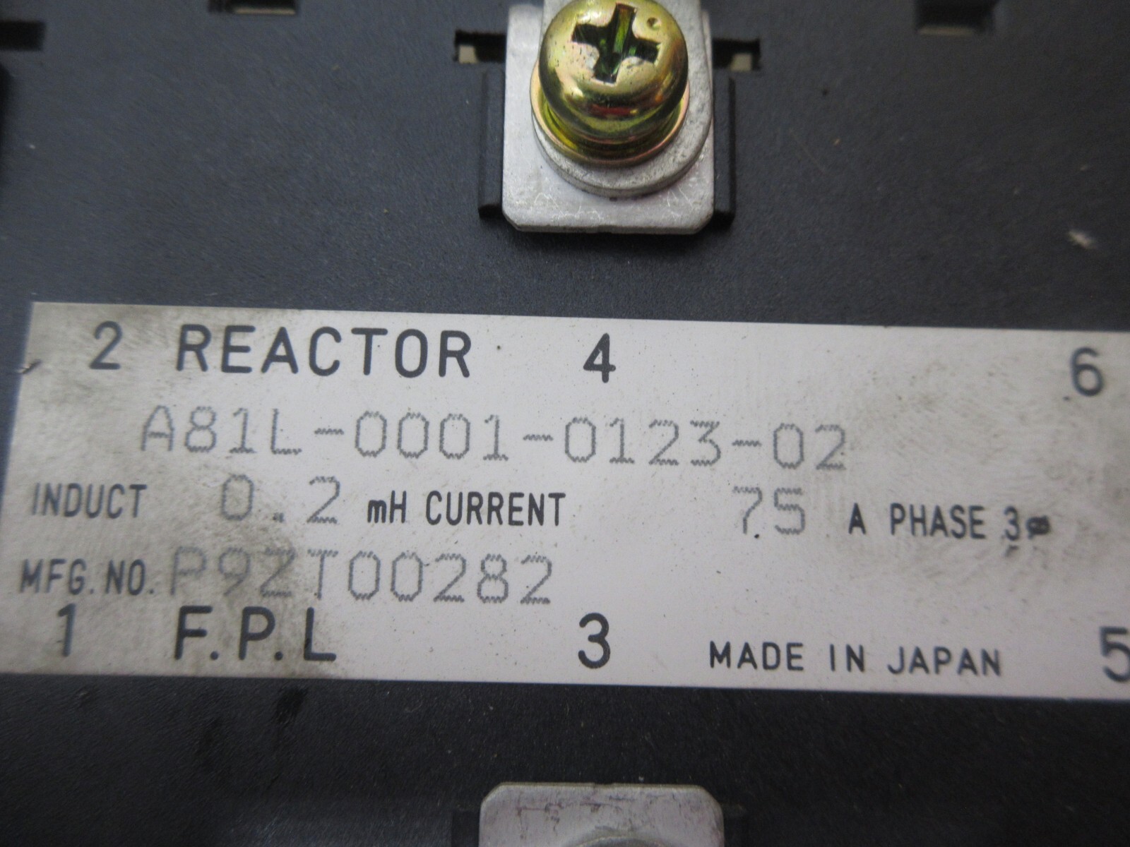 2000 HWACHEON SIRIUS-2 FUJI FANUC REACTOR A81L-0001-0123-02 0.2MH 75A PHASE 3 P9