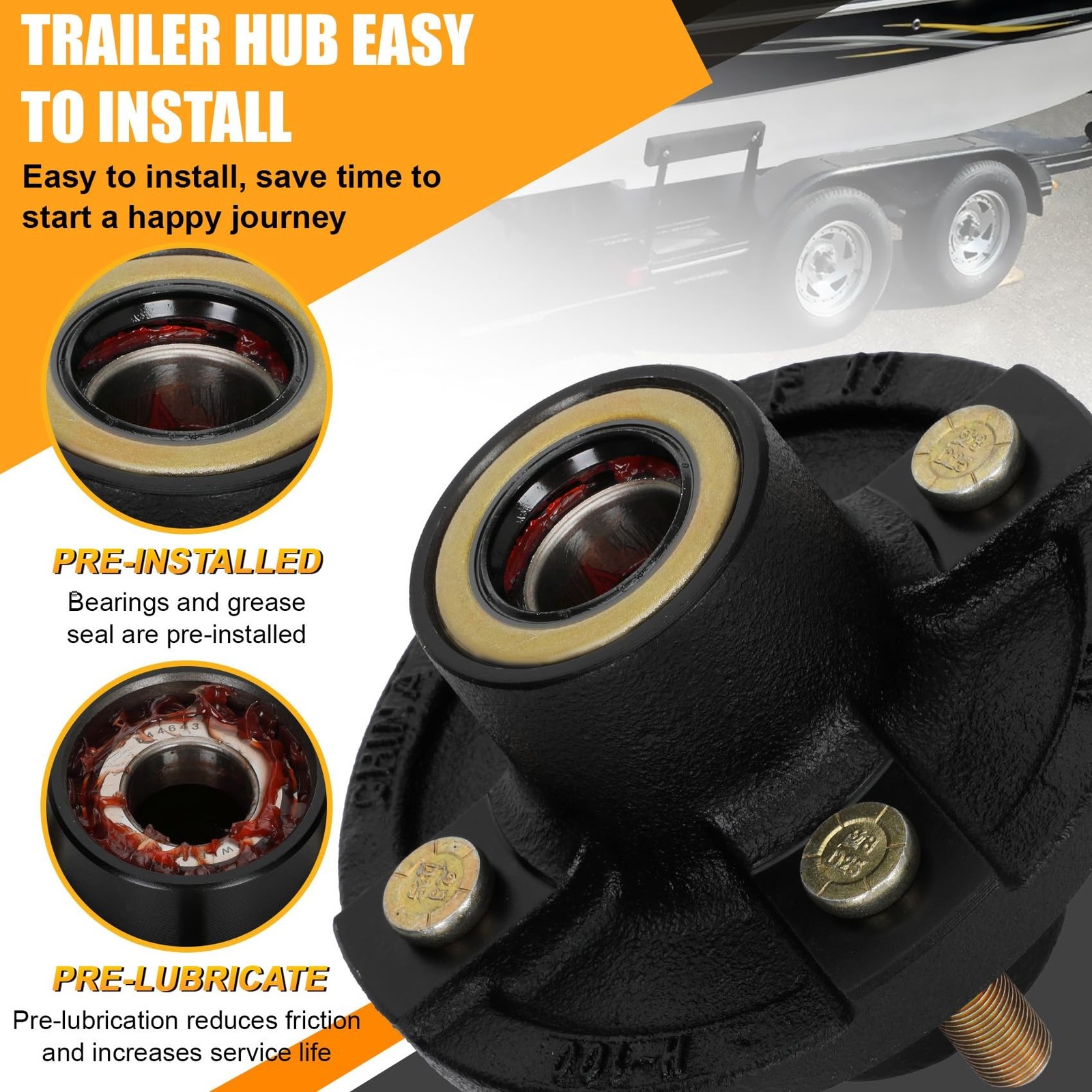 2 Sets 4 Lug Trailer Hub Kit for 2000 Lbs, for 1” BT9 Straight Axle Spindle …