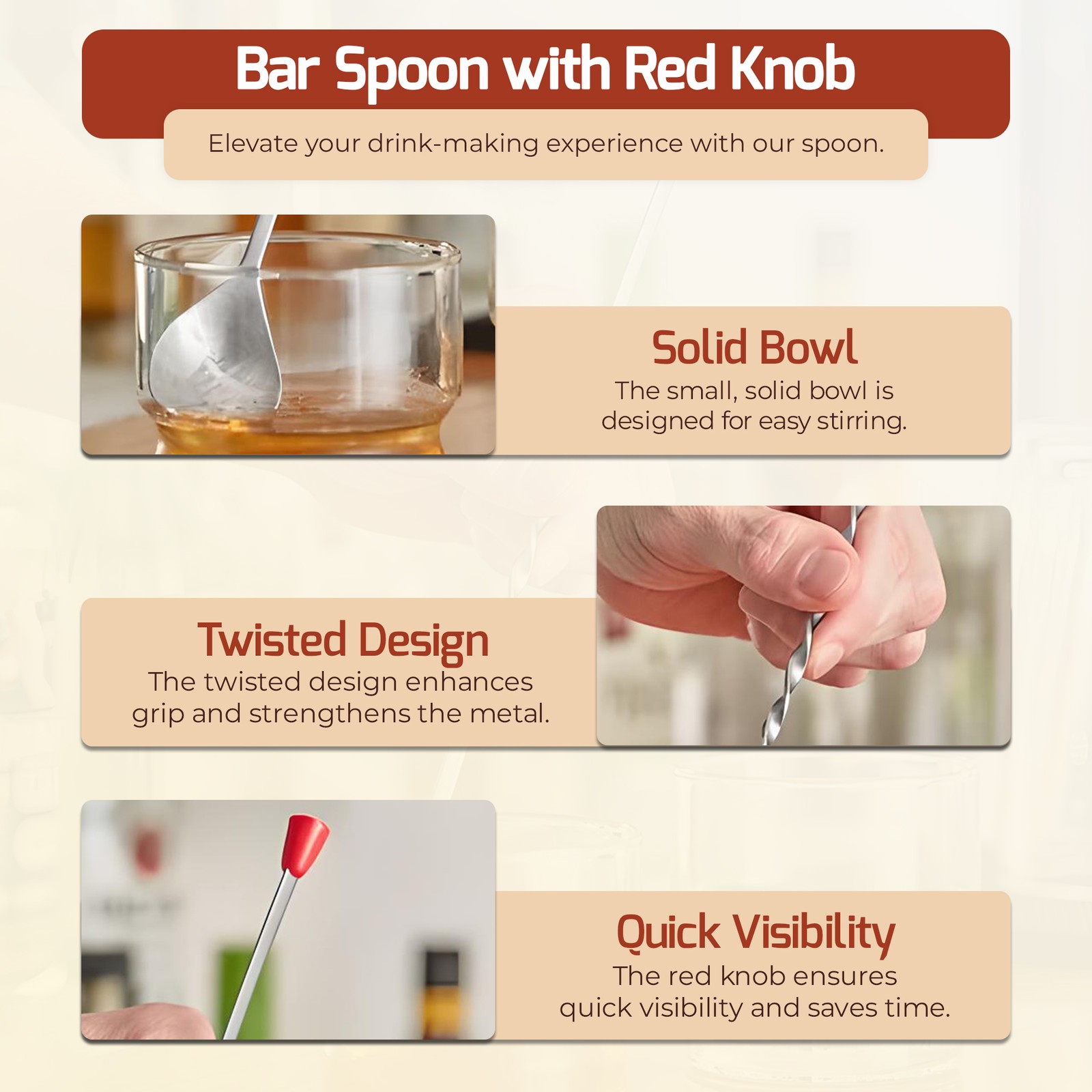 OCS Parts 3-Pack 11″ Stainless Steel Bar Mixing Spoon for Mixing Drinks