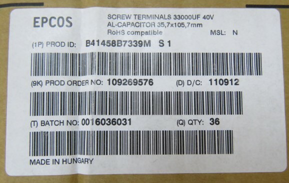 EPCOS B41458B7339M S 1 Qty of 3 per Lot 33000µF 40V Aluminum Electrolytic Capac