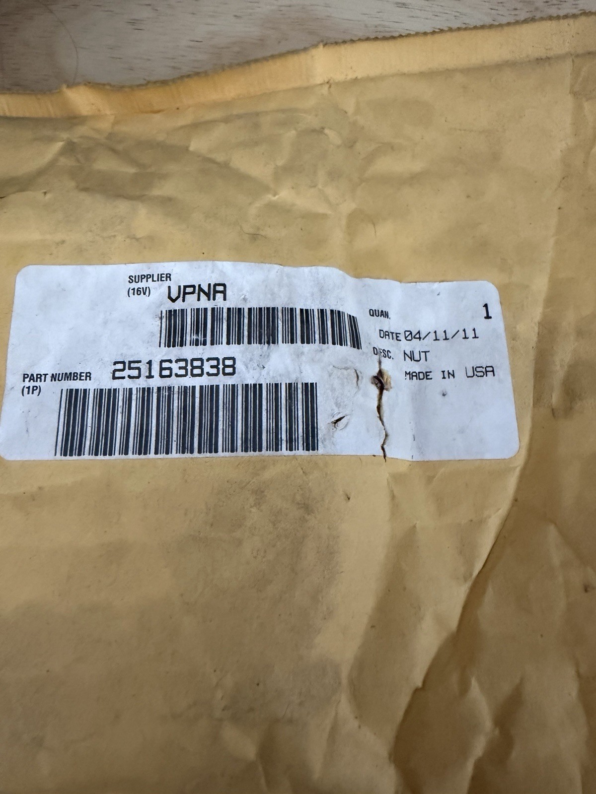 VPNA Nut Model 25163338 MPN 25163338